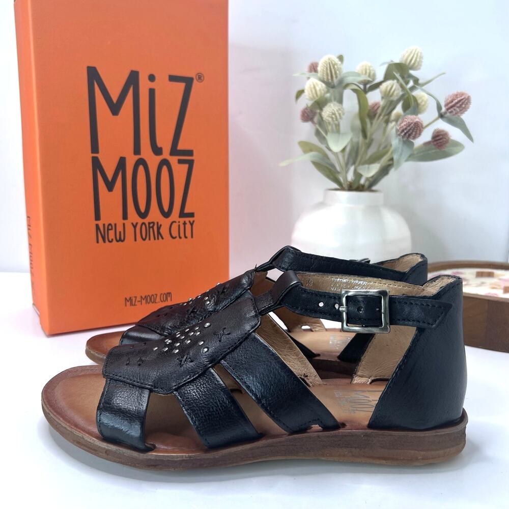 Miz Mooz Fascinate Leather Strappy Studded Sandal Black Women 8.5/EU 39 Tried On